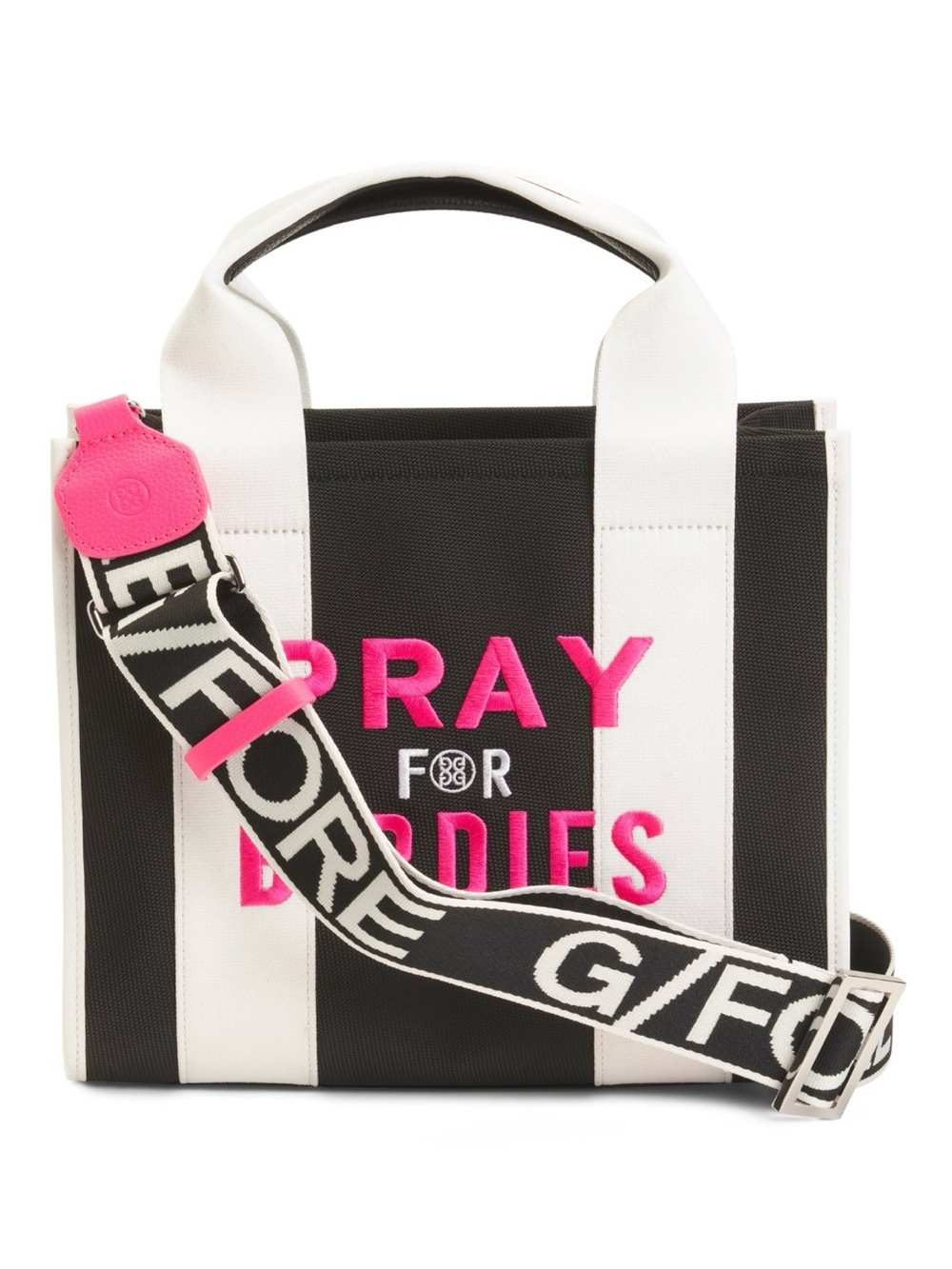 G/Fore Pray For Birdies Square Canvas Bag Black Pink Crossbody Tote Womens Golf